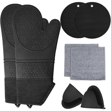 8Pcs Oven Mitts and Pot Holders, Silicone Oven Mitts and Hot Pads Sets