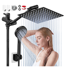 GPED Dual Shower Head Combo, 8‘’ High Pressure Rainfall with 11” Extension Arm