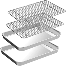 Baking Sheet with Rack Set (2 Pans + 2 Racks), 16” x 12” x 1” Stainless Steel Baking Pan Tray