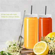 16 OZ Glass Juice Bottles With 6 Straws & 6 Lids With Hole & 1 Airtight Lids & Brush