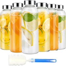 18 oz Glass Juice Bottles with Lids, Reusable Clear Glass Water Bottles Set of 8