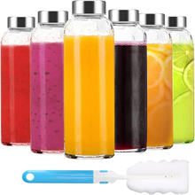 18 oz Glass Juice Bottles with Lids, Reusable Clear Glass Water Bottles Set of 8