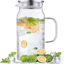 68 oz Glass Pitcher with Lid and Spout, 2 Liter Water Pitcher with Handle