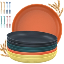 9inch Deep Dinner Plates Set of 8, Unbreakable Wheat Straw Plates, Colourful