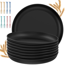 9inch Deep Dinner Plates Set of 8, Unbreakable Wheat Straw Plates, Black