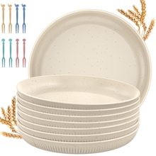 9inch Deep Dinner Plates Set of 8, Unbreakable Wheat Straw Plates, Beige