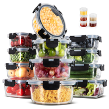 34-Piece Glass Food Storage Container Set, Black