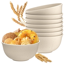 8 Pcs Unbreakable Cereal Bowls Set, 26 Oz Wheat Straw Bowls Set, Beige