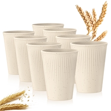 Wheat Straw Unbreakable Cups Set of 8, 12 OZ Drinking Glasses, Beige