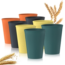 Wheat Straw Unbreakable Cups Set of 8, 12 OZ Drinking Glasses, Multicolor