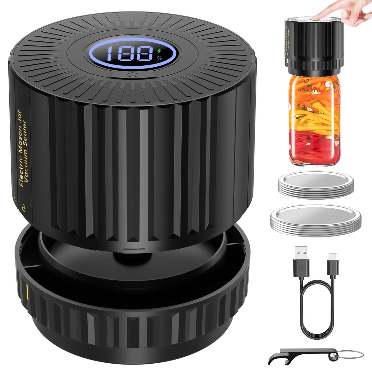 Mason Jar Vacuum Sealer, Electric Cordless Mason Jar Vacuum Sealer for Food Storage and Fermentation