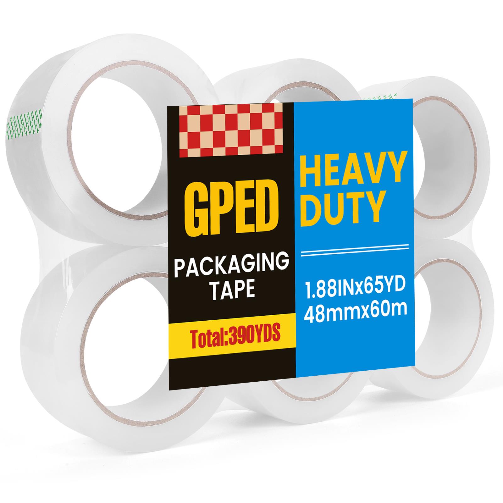 6 Rolls Clear Packing Tape, Heavy Duty Packaging Total 390 Yards for Shipping, Mailing