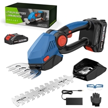 Cordless Hedge Trimmer, 2-in-1 Grass Shears Handheld with 2 Pack Rechargeable Battery, Blue
