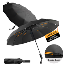 12-Rib Automatic Umbrella, Reinforced Black Glue Construction, Wind & UV Resistant, for Men & Women