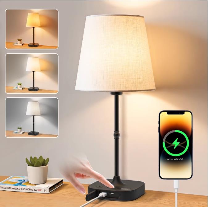 GPED Bedside Table Lamp for Bedroom, 3 Color Temperatures Cordless Bedside Lamp