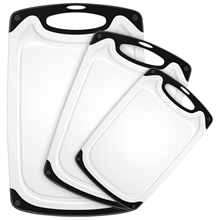 Plastic Cutting Boards for Kitchen with Non Slip Handles and Juice Groove, White