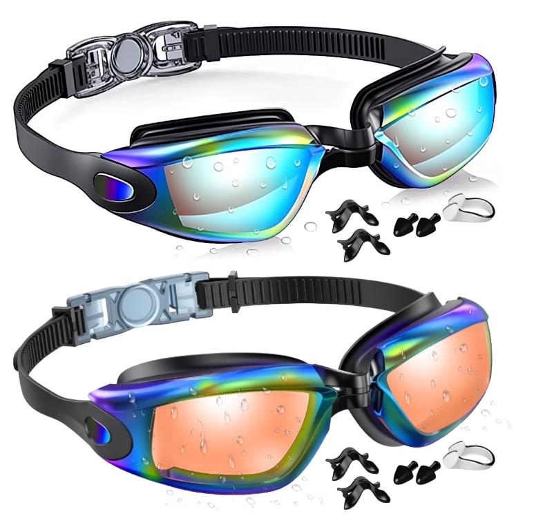 Swim Goggles, 2 Pack Anti-fog No Leaking Anti-UV Silicone Swimming Goggles