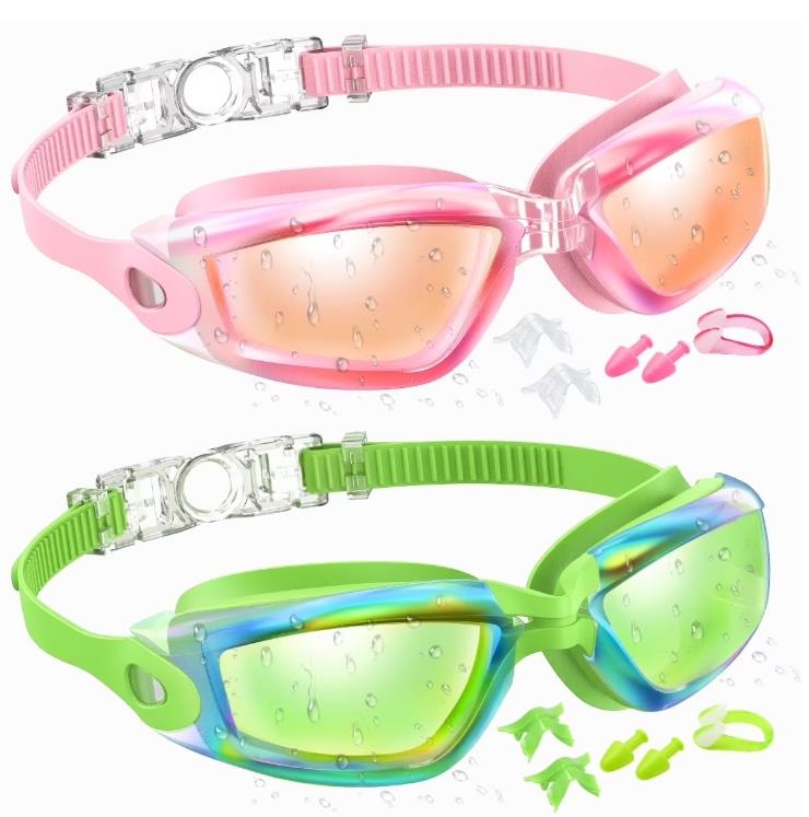 Swim Goggles, Pack of 2 Swimming Goggles, Anti-Fog No Leaking Anti-UV Youth Swim Glasses