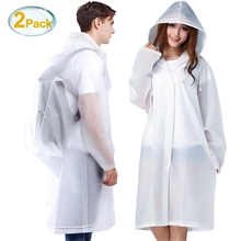 EVA Rain Ponchos for Adults, 2 Pcs Raincoats with Adjustable Hood and Drawstring, White