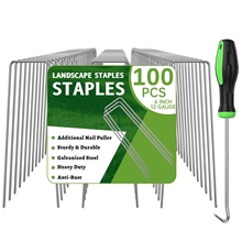 GPED 6 Inch 100 Pack Landscape Staples, Hot-dip Galvanized Garden Stakes