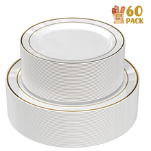 GPED 60 Pack Gold Plastic Plates, 30 10.25