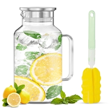 GPED 68 oz Glass Pitcher with Lid and Spout, 2 Liter Water Pitcher with Handle