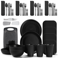 Wheat Straw Dinnerware Sets for 4, Black