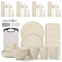 GPED 46 Pieces Wheat Straw Dinnerware Sets for 4, Beige