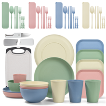 GPED 46 Pieces Wheat Straw Dinnerware Sets for 4, Macaron Pastels