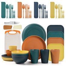 GPED 46 Pieces Wheat Straw Dinnerware Sets for 4, Mediterranean Palette
