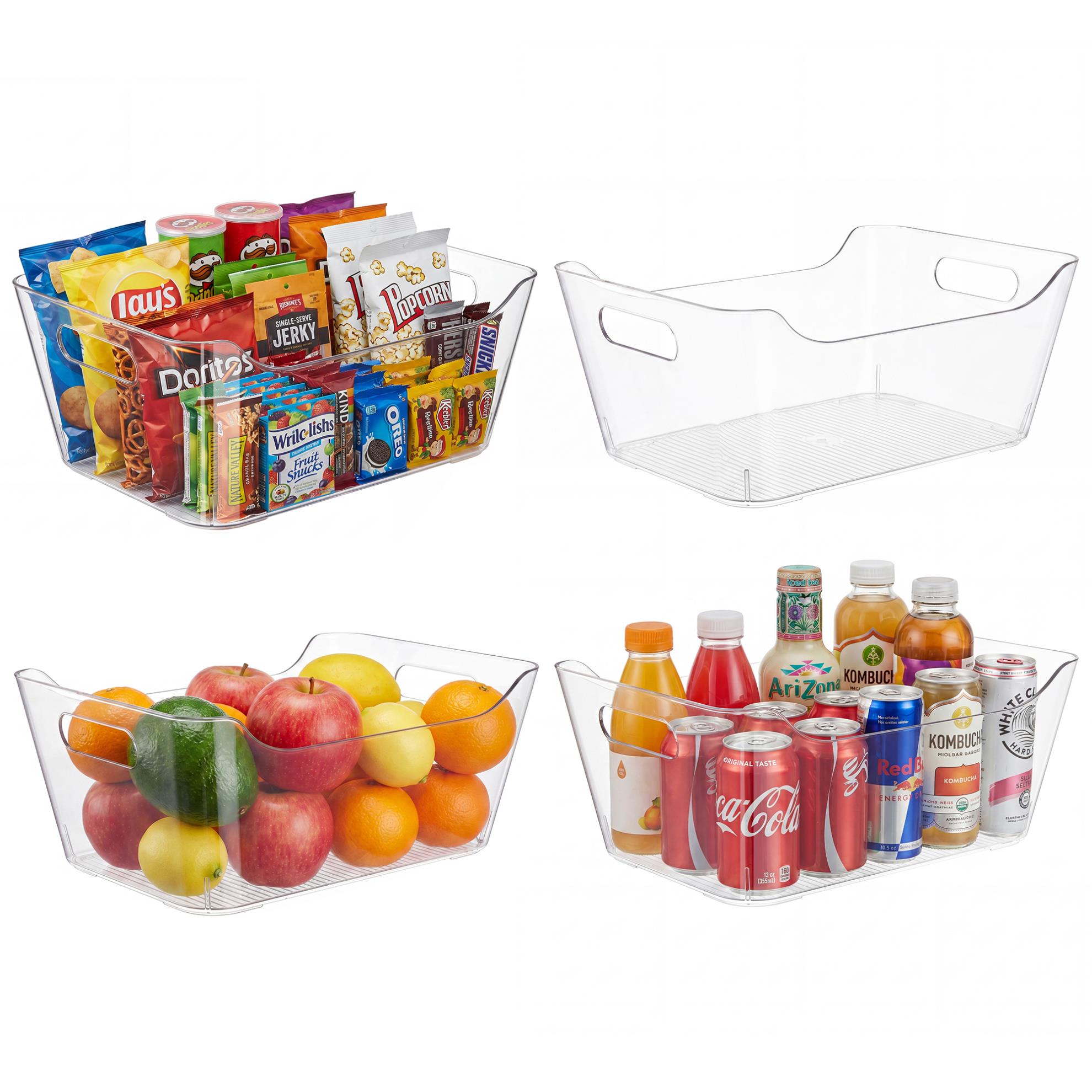4 Pack Clear Plastic Storage Bins, Large Cabinet Organizer with Handle