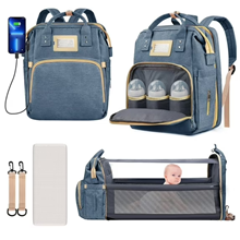 Diaper Bag Backpack, Multifunctional Baby Changing Bag with Foldable Crib