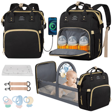 Diaper Bag Backpack, Multifunctional Baby Diaper Bags with Foldable Crib