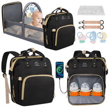 Diaper Bag Backpack, Multifunctional Baby Changing Bag with Foldable Crib &Insulated