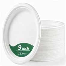 9 Inch Compostable Paper Plates, 125-Pack Heavy Duty Disposable Plates, White
