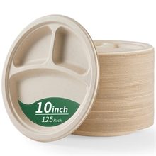 3 Compartment Paper Plates, 10 Inch 125-Pack Heavy Duty Disposable Plates
