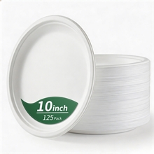 10 Inch Compostable Paper Plates, 125-Pack Heavy Duty Disposable Plates, White