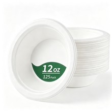 12 Oz Paper Bowls, 125 Pack Heavy Duty Disposable Bowls, White