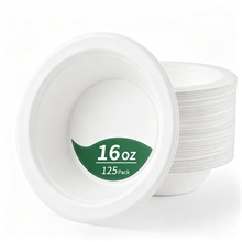 16 Oz Paper Bowls, 125 Pack Heavy Duty Disposable Bowls, White