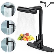GPED Kitchen Faucets with Pull Down Sprayer, Waterfall Kitchen Sink Faucet w/ 3-Modes Sprayer