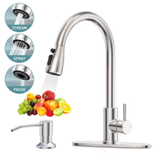 GPED Kitchen Faucet with Soap Dispenser, Kitchen Sink Faucet with Pull Down Sprayer & Deck Plate