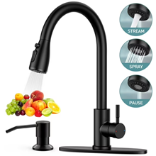 GPED Kitchen Faucet with Soap Dispenser, Kitchen Sink Faucet with Pull Down Sprayer & Deck Plate