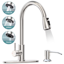 Kitchen Faucet with Soap Dispenser, 3-Mode Kitchen Sink Faucet with Pull Down Sprayer