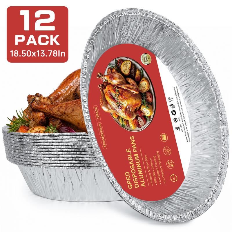 GPED 18 Inch Aluminum Foil Pans, 12 Pack Deep Sided Heavy Duty Disposable Roaster, 18