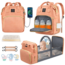 GPED Diaper Bag Backpack, Multifunctional Baby Changing Bag with Foldable Crib