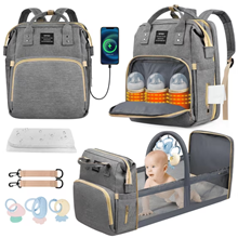 GPED Diaper Bag Backpack, Multifunctional Baby Changing Bag with Foldable Crib