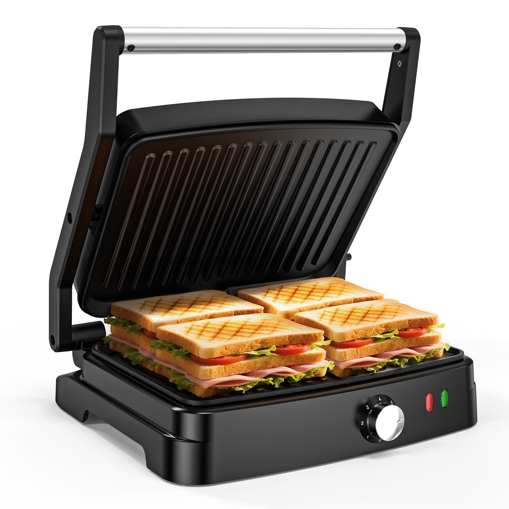 Panini Press Sandwich Maker, 4 Slices Stainless Steel Panini Press Grill