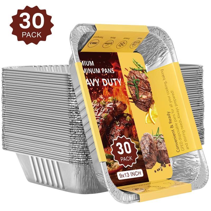 GPED 9x13 Aluminum Foil Pans, 30 Count Half Steam Loaf Disposable Foil Pans Set
