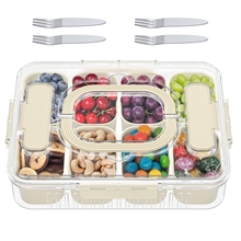 Snackle Box Container, Divided Serving Tray with Lid and Handle