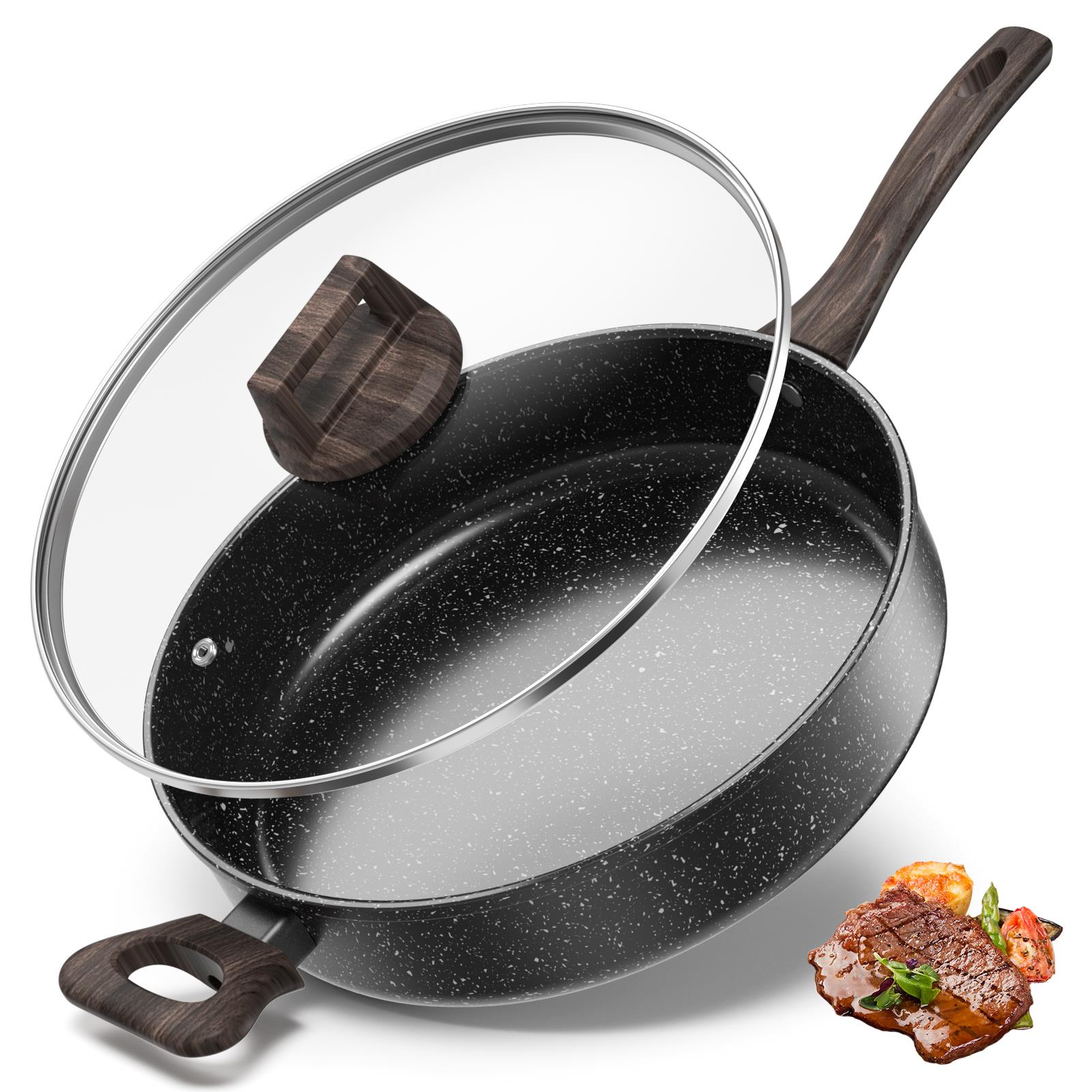 Nonstick Frying Pan Skillet with Lid, 12 Inch Deep Frying Pan, 5 Qt Saute Pan with Bakelite Handle